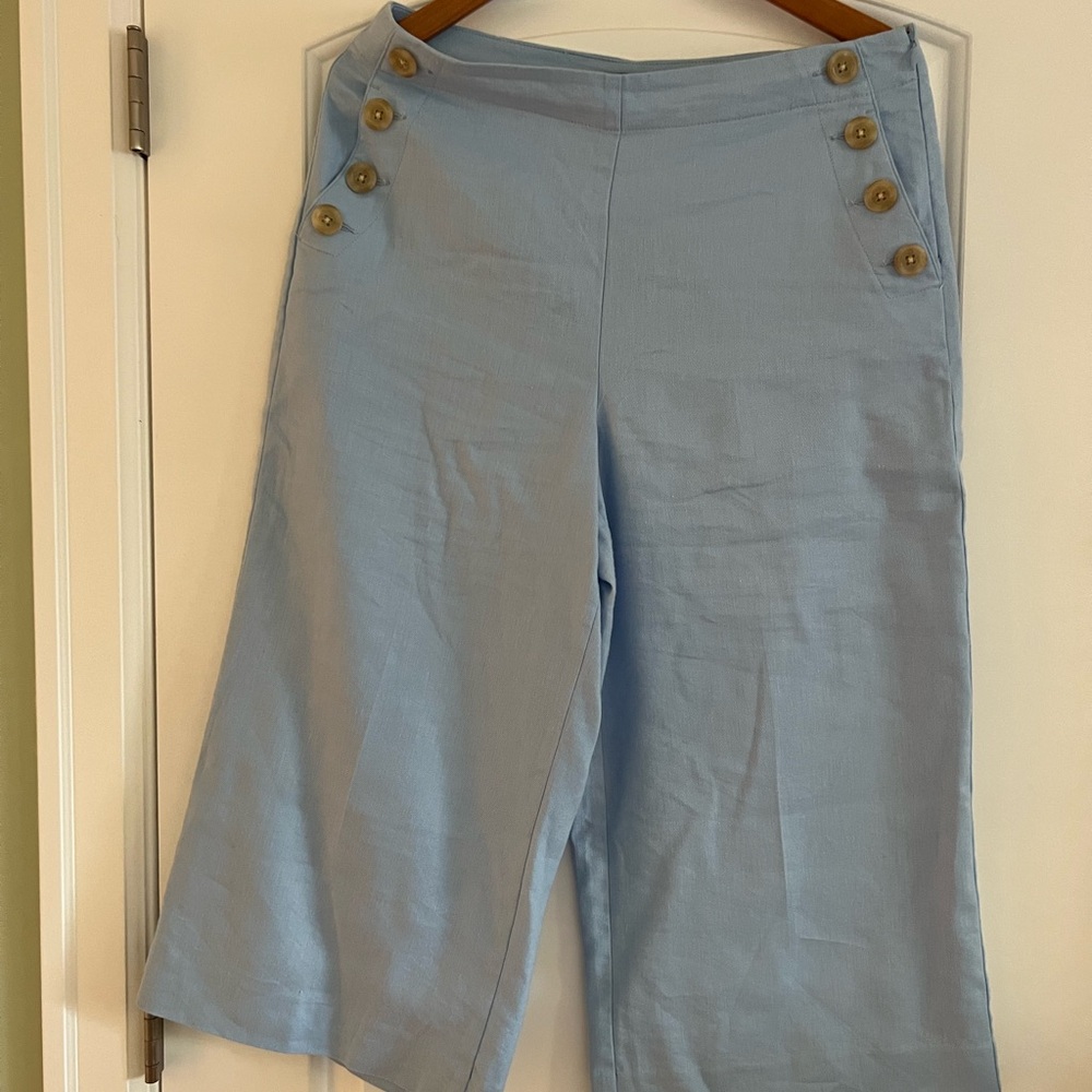 Ann Taylor Sky Blue Wide-Leg Pants with Button Detail
